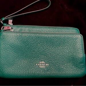 Coach Teal Leather Wristlet
